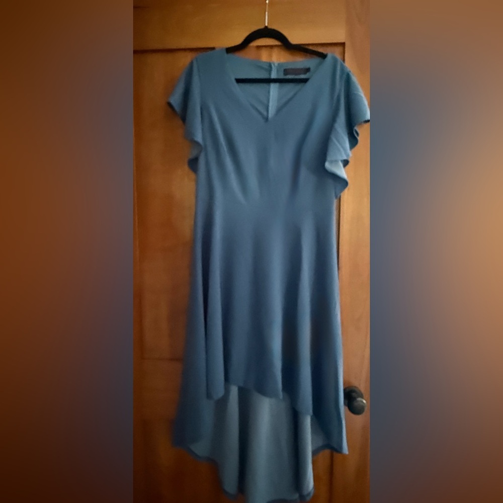 Elegant Blue Dress with Ruffle Sleeves